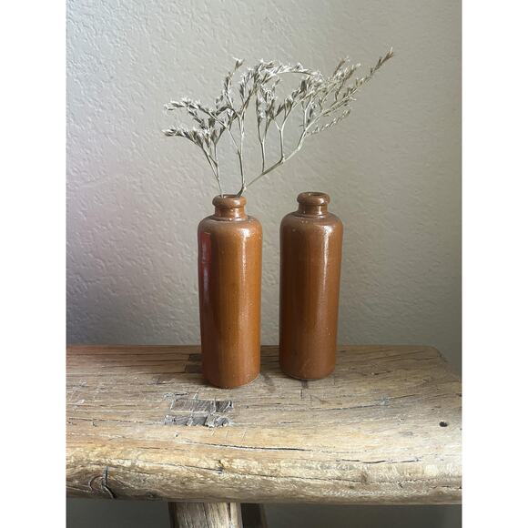 Vintage Brown Stoneware Pottery Bottle Vase 5.25" - Picture 1 of 5